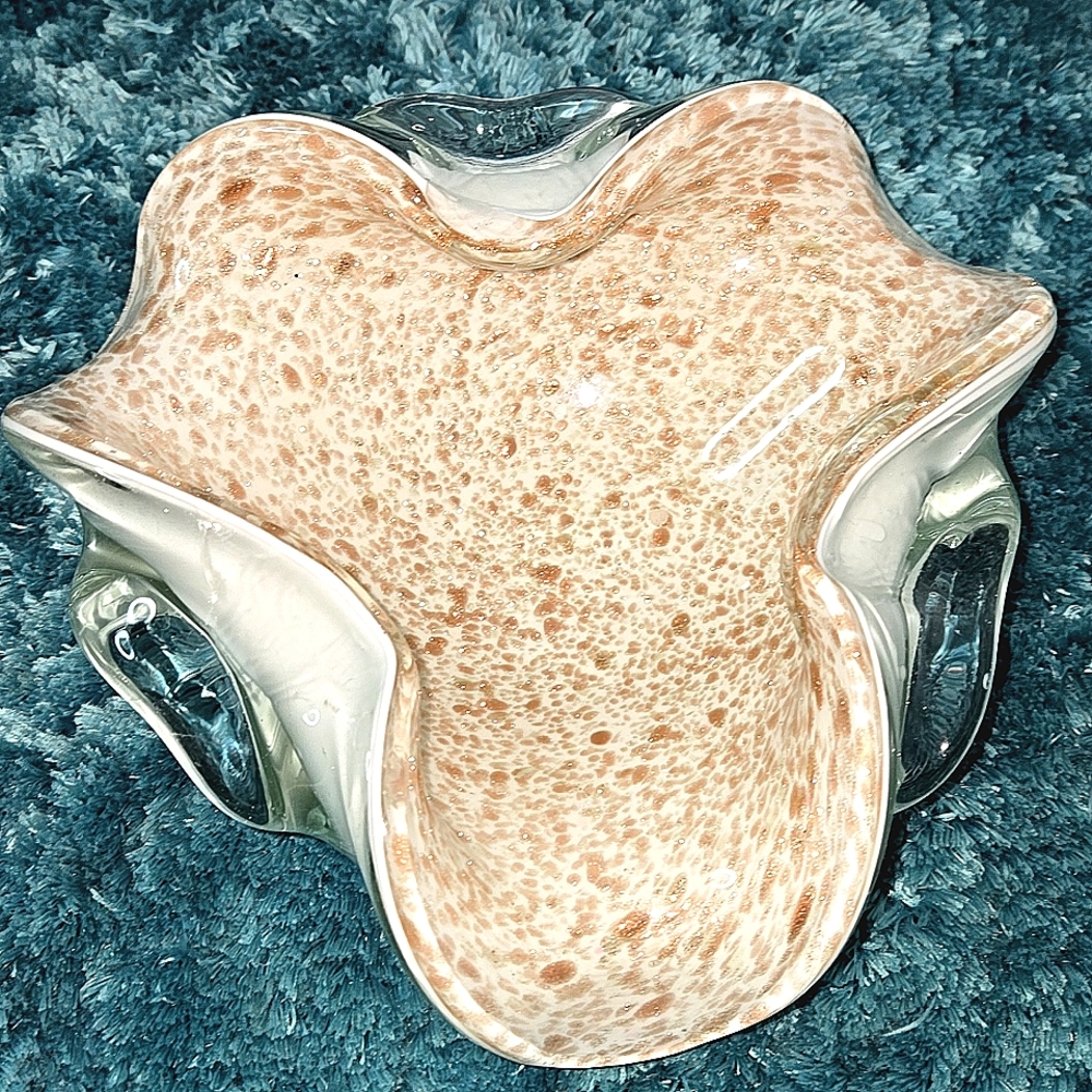Cenicero Murano Style Art Glass Bowl with Gold Speckled Design